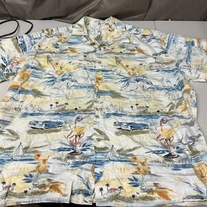 PIERRE CARDIN MEN'S HAWAIIAN SHIRT SIZE XXL TROPICAL SCENIC SHORT SLEEVE VTG